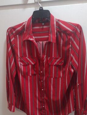 Adrienne Vittadini Red Striped Blouse Large